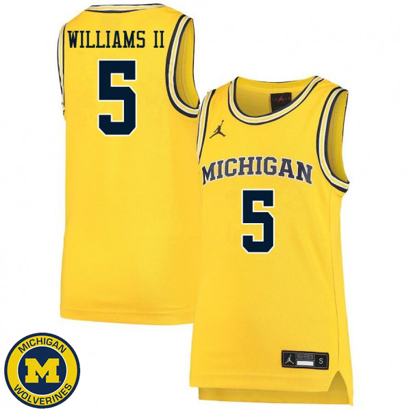 Men University of Michigan #5 Terrance Williams II Yellow Basketball Basketball Jersey